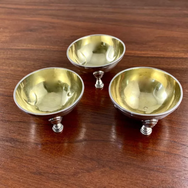 3 Ball Tompkins & Black Coin Silver Parcel Gilt Master Salt Cellars Nyc 1839-51