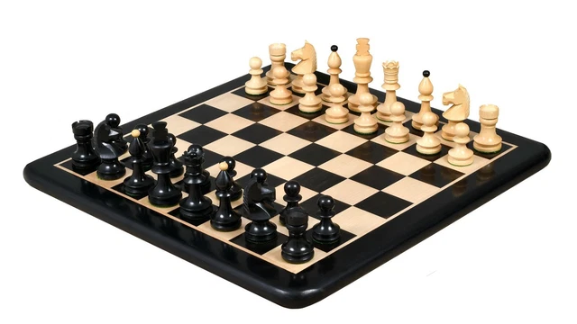 Combo of Romanian-Hungarian Chess Pieces in Ebonized/ Natural Boxwood With Board