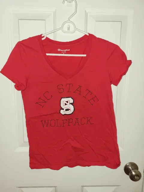 NC State Wolfpack Shirt Womens Size Small Short Sleeve V Neck Champion