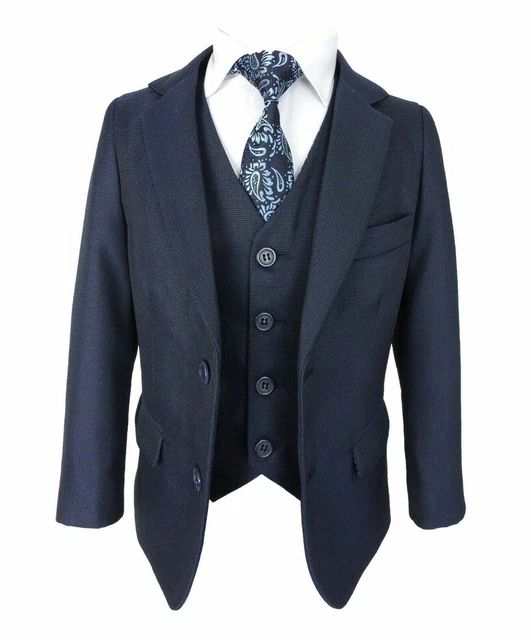 Boys 5 Piece Formal Dark Blue Suit Page Boy Wedding Prom Suits Age 1 to 15