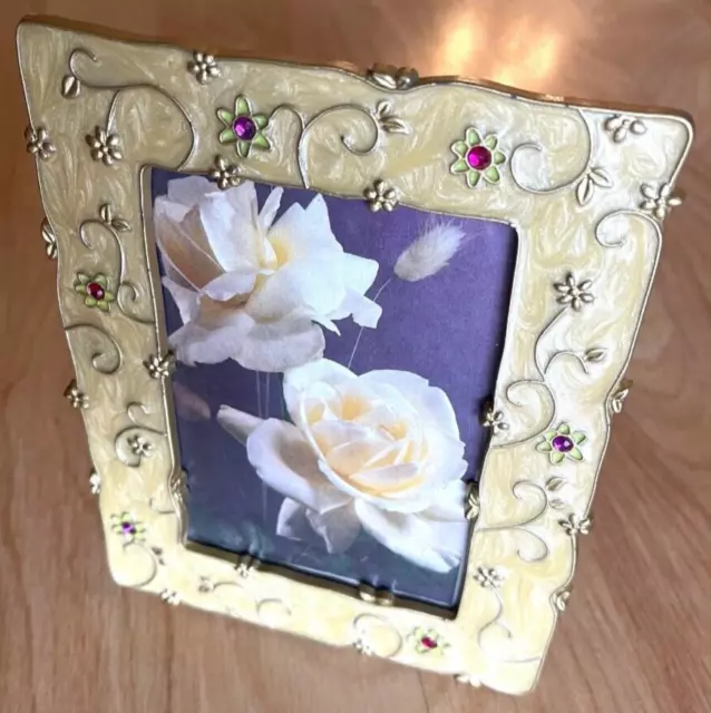 Vintage Jeweled Ornate Metal Rectangle Photo Picture Frame, Excellent Condition