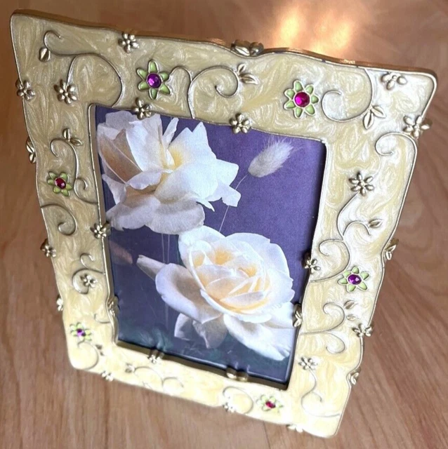 Vintage Jeweled Ornate Metal Rectangle Photo Picture Frame, Excellent Condition
