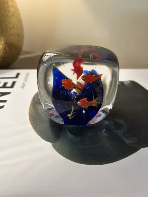 Vintage Murano Art Glass Paperweight Aquarium Fish with Coral Reef