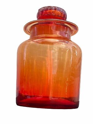 Handblown Orange Glass Bottle Decanter With Glass Stopper 8.5” Takahashi Glass