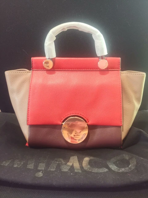 Mimco block color waver petite tote red plum brown NWT