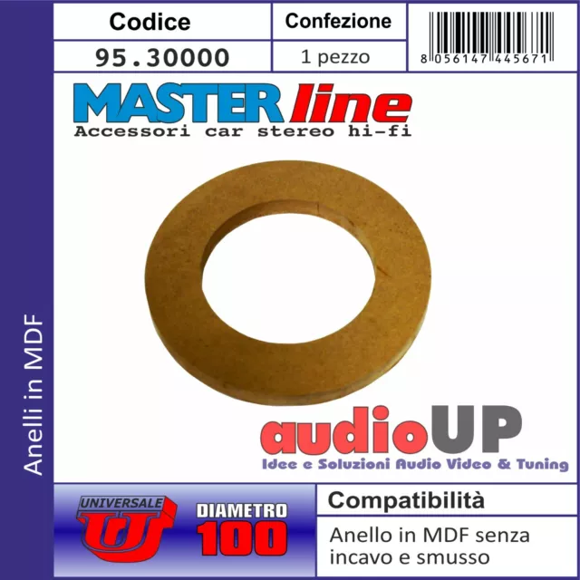 ANELLO MDF LISCIO SENZA INCAVO PER ALTOPARLANTE AUTO DIAMETRO 100 mm MASTERLINE