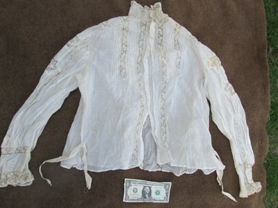 REALLY RARE Antique Lady's Fancy Lace Victorian Standing Collar Blouse, c.1880