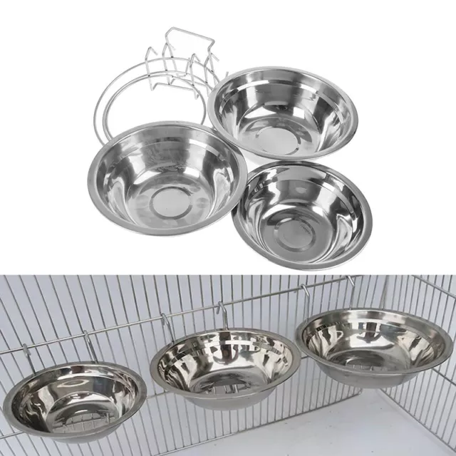 Stainless Steel Pet Hanging Bowl Feeding Dog Cat Bird Parrot Food Water Cage~m'