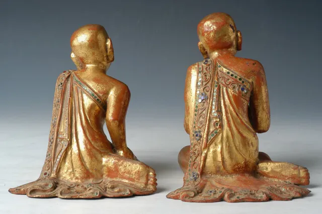 19th Century, Mandalay, A Pair of Antique Burmese Wooden Seated Disciples 9
