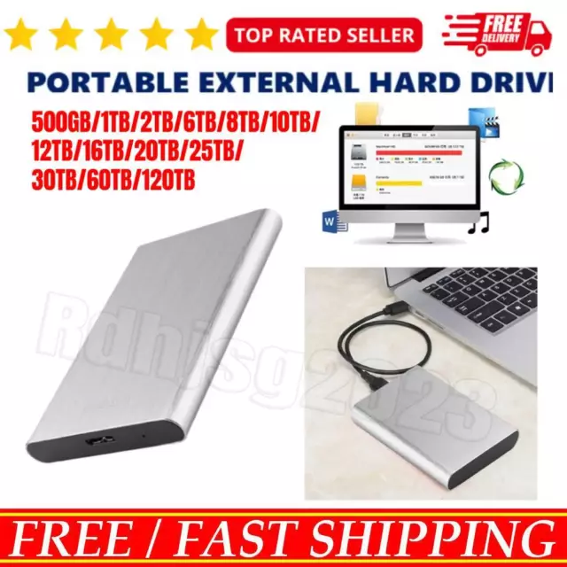 2.5 External Hard Drive Disk USB 3.0 Portable PC Laptop 1/2/4/6/10/12/60/120TB