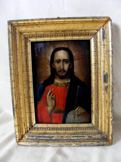 Antique 18th Century Icon Painting of Christ