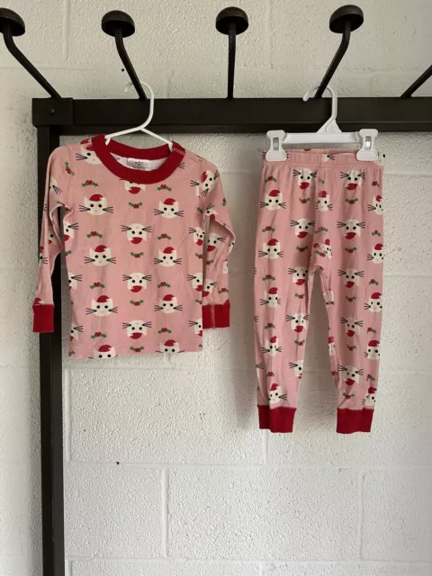 Hanna Andersson pink red Christmas Cats Organic Cotton Pajamas SZ 90 US 3