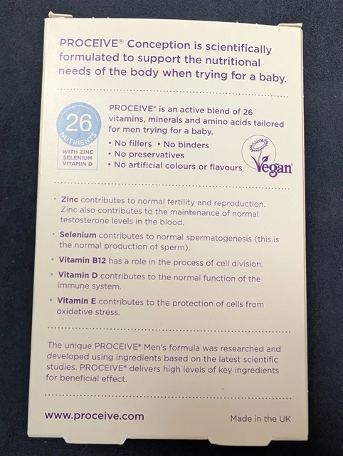 PROCEIVE MEN TAILORED Fertility Supplement Conception 60 Capsules £21. ...