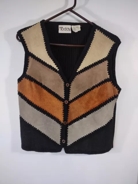 Vintage Ms. Today/Trissi Women's Vest, Leather/Knit/Crochet, Size 14, #5616