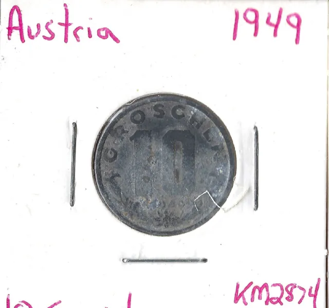 Coin Austria 10 Groschen 1949 KM2874