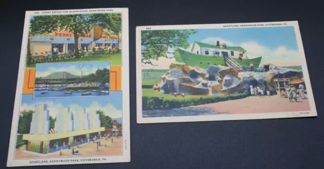 Vtg. Kennywood Amusement Park Linen Postcards, Noah's Ark & Penny Arcade Vtg. Kennywood Amusement Park Linen Postcards, Noah's Ark & Penny Arcade