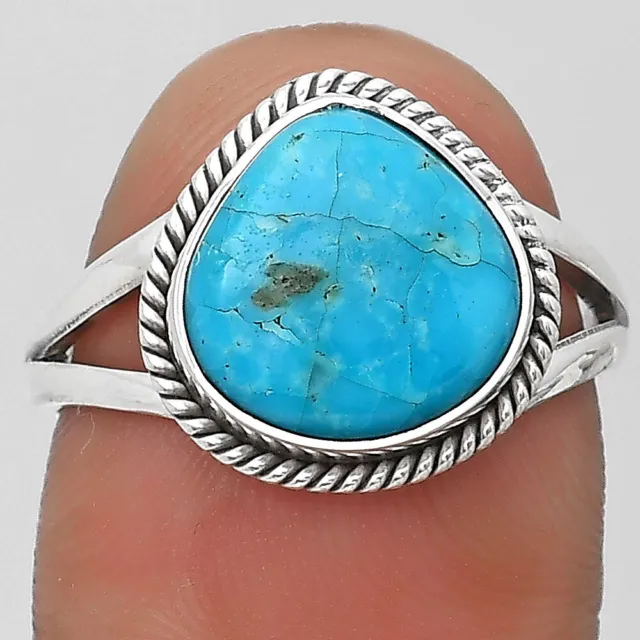 Natural Turquoise Morenci Mine 925 Sterling Silver Ring s.7.5 Jewelry R-1010