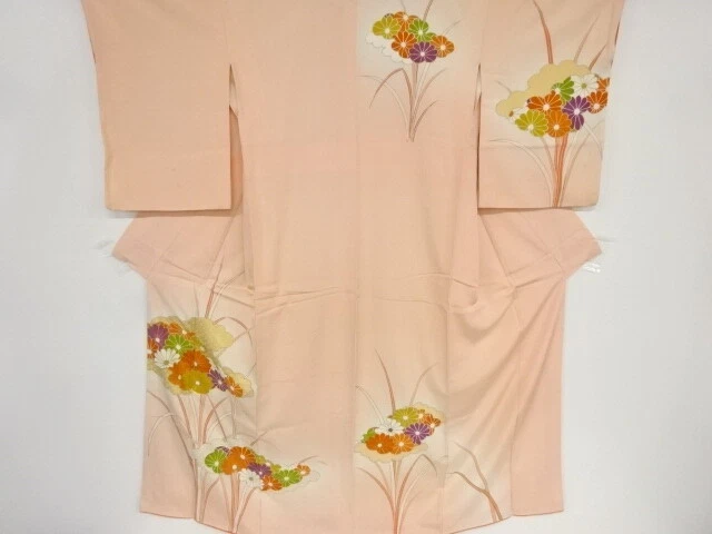 39294# Japanese Kimono / Antique Kimono / Embroidery / Cloud With Kiku