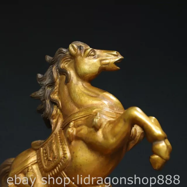 7.6" Old Chinese Copper Gilt Fengshui 12 Zodiac Coin Animal Horse Wealth Statue 3