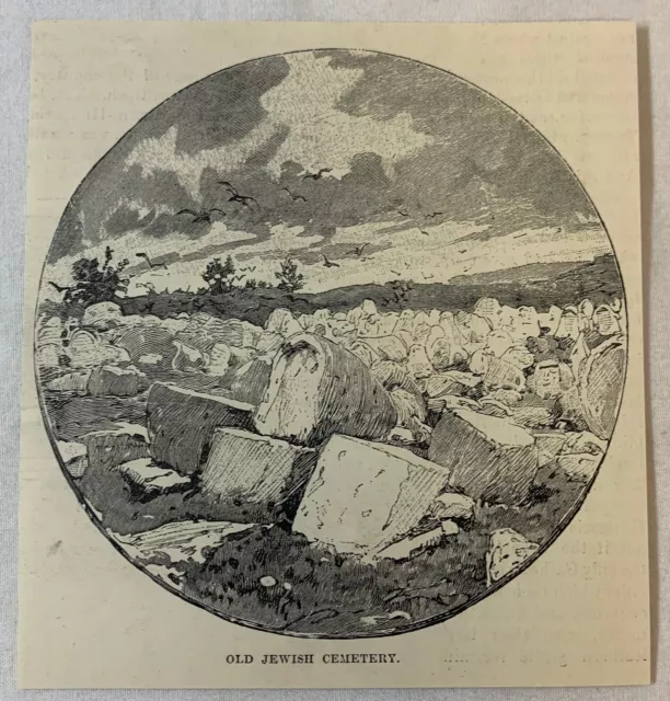 1895 magazine engraving~ OLD JEWISH CEMETERY in Sarajevo