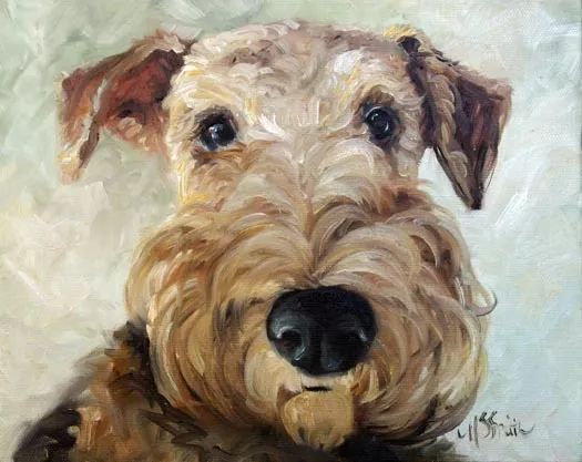 Airedale dog terrier ART PRINT of original oil painting by Mary Sparrow welsh