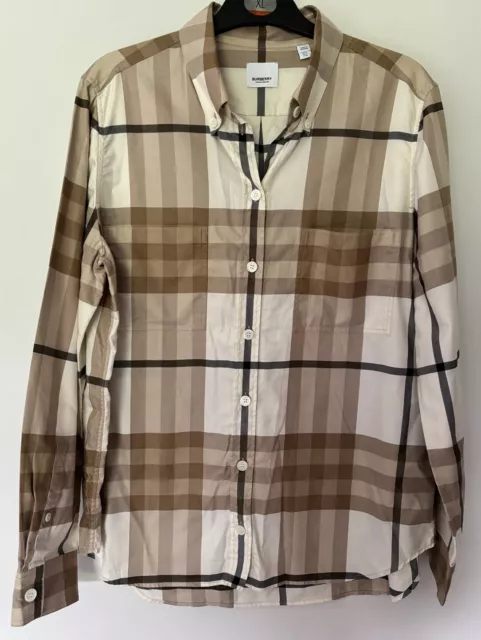 Burberry London England Check Button Blouse Shirt Size 14 Excellent Condition