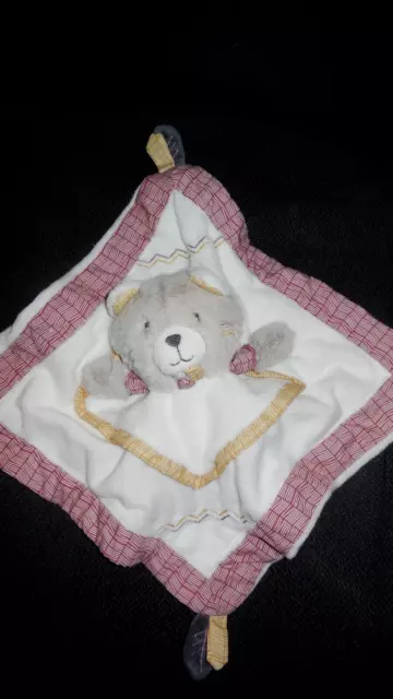 doudou plat ours Timouki gris blanc jaune rouge rayures SAUTHON - état NEUF -