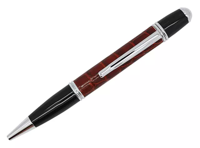 Cognac Shiny Genuine American Alligator Executive Ballpoint Pen & Silver Finish