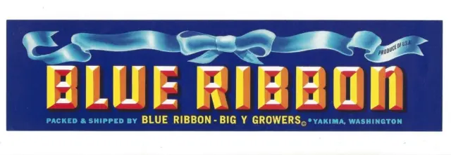 Original BLUE RIBBON cherry crate label Blue Ribbon-Big Y Growers Yakima Wash 