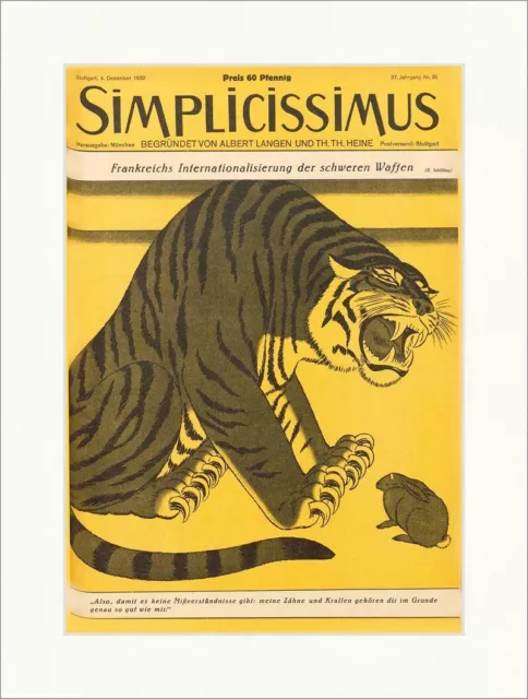 Titelseite der Nummer 36 von 1932 Erich Schilling Tiger Simplicissimus 1933