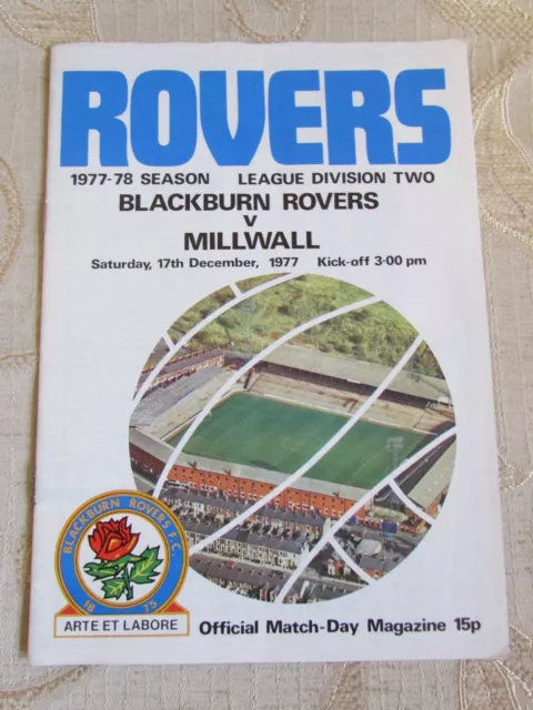 The Official Match Day - Magazine Of Blackburn Rovers & Millwall 1977