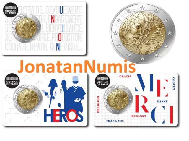 Francia 3 X 2 Euros 2020 - Investigacion Medica En  3 Versiones De Coincards.