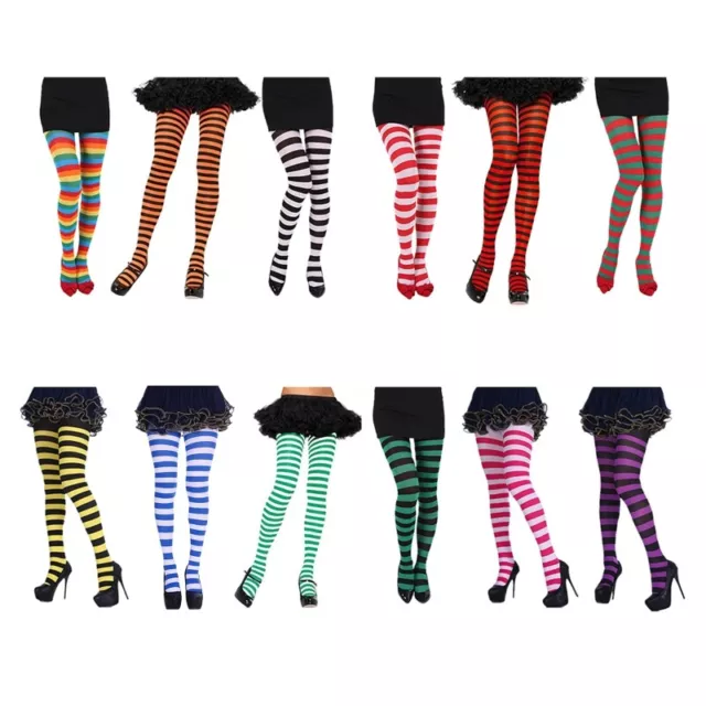 Womens Horizontal Striped Tights Multicolor Opaque Pantyhose Stockings Partywear