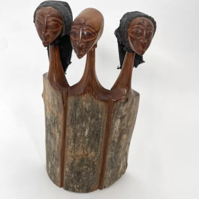 African Family Mozambique Hand Carved Wooden Solid Wood Statues Sculpture Art