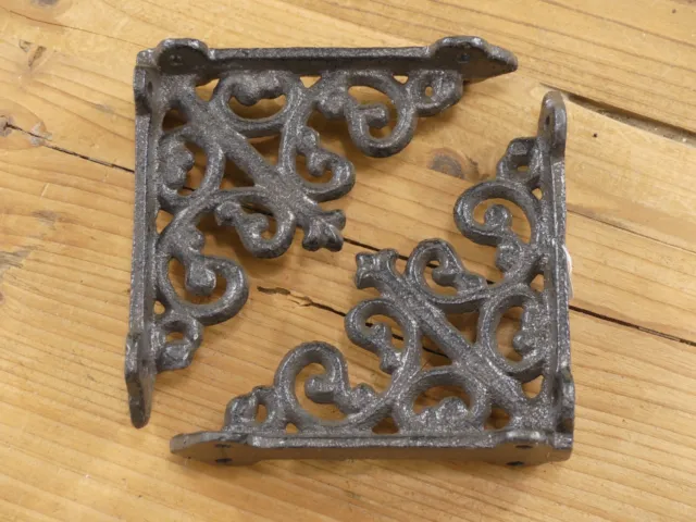 2 Antique Style Shelf Brace Wall Bracket Cast Iron Brackets SMALL FLEUR DE LIS