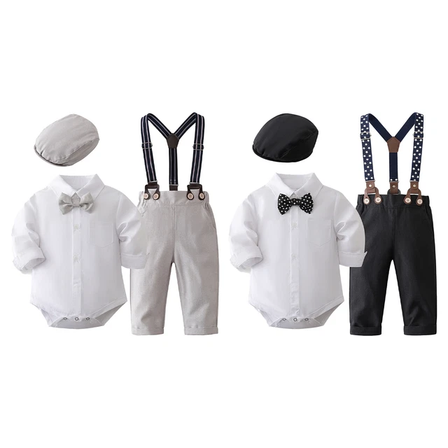 FEESHOW Baby Jungen Kleidung Gentleman Anzüge Strampler Hosenträger Hose Und Hut