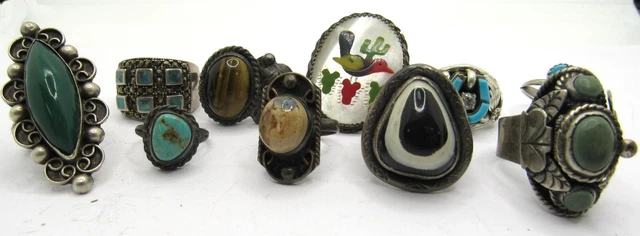 Sterling Silver Taxco Dealer Ring Resale Lot Vintage Old Pawn Estate Gemstones