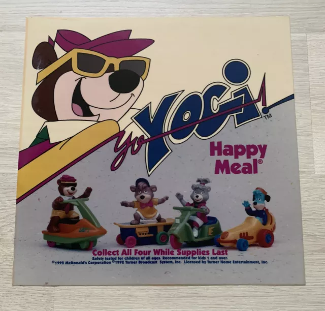 Vintage McDonald’s 1992 Yo Yogi Bear Happy Meal Display Sign Translite