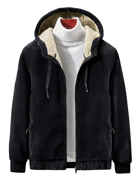 Gihuo Mens Winter Warm Sherpa Lined Sweatshirt Hoodie Fleece Jacket (Black,