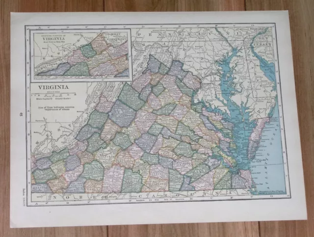 1928 Original Vintage Map Of Virginia / Verso West Virginia