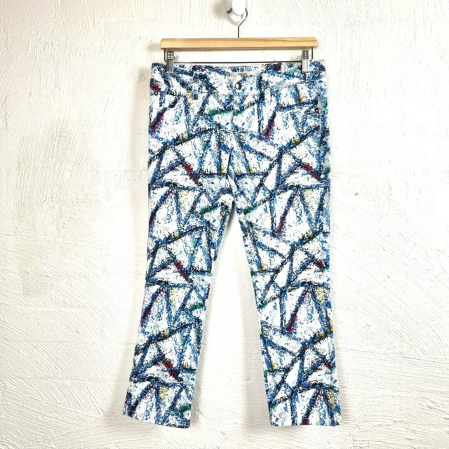 PIPER Womens Cropped Pants Size 10 Blue/White Stretch Drill