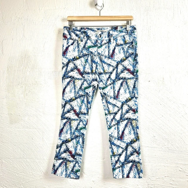 PIPER Womens Cropped Pants Size 10 Blue/White Stretch Drill