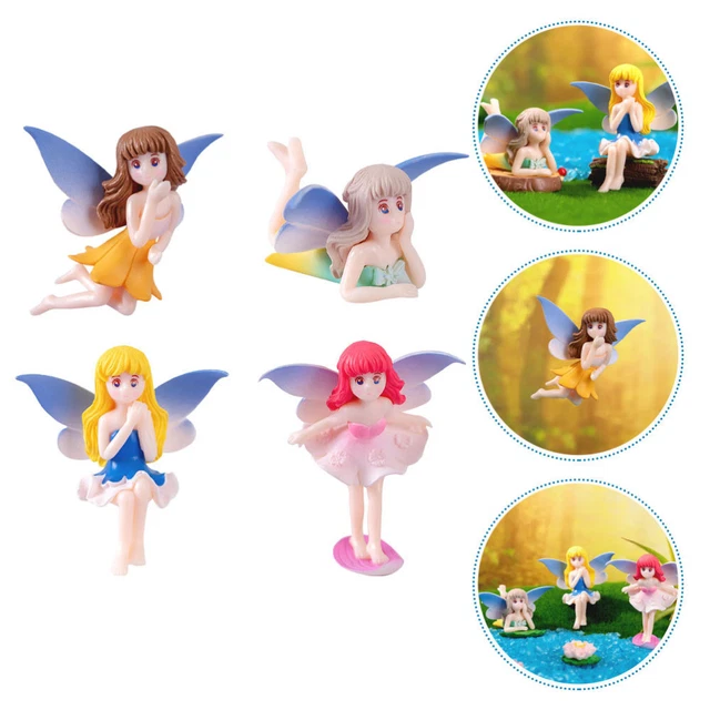 4Pcs Flower Fairy Miniatures Statue Resin Flower Fairy Figures Doll House
