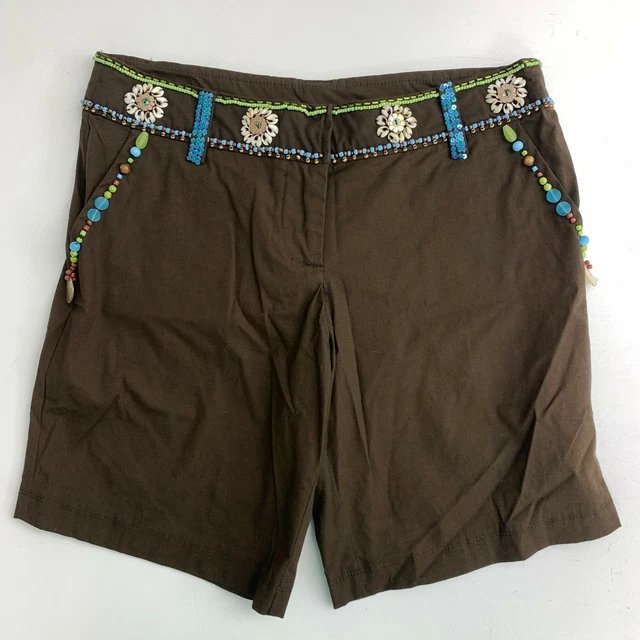 NWT Krista Lee Casual Shorts Women's S Brown Beaded Flat Front  Stretch Cotton
