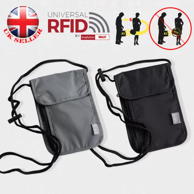 RFID Blocking Travel Body Wallet Passport Holder Neck Shoulder Document Bag UK