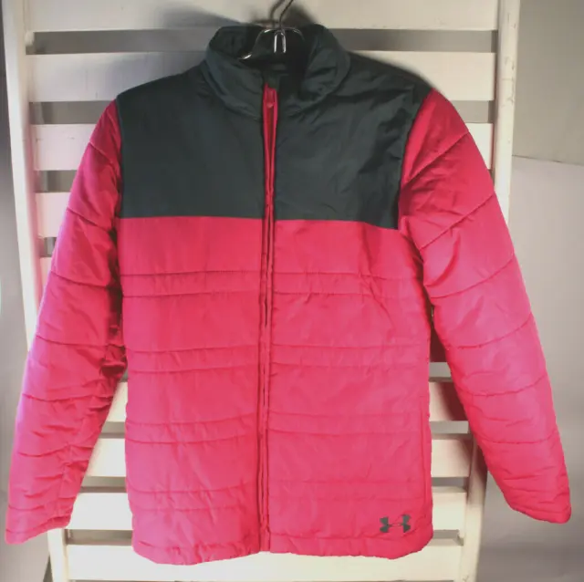Under Armour Youth Girls Size Medium Pink Puffer Loose Full Zip Pockets Jacket