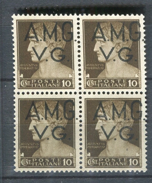 ITALY; 1947 Trieste Optd. issue fine MINT MNH Unmounted BLOCK of 4, 10c.
