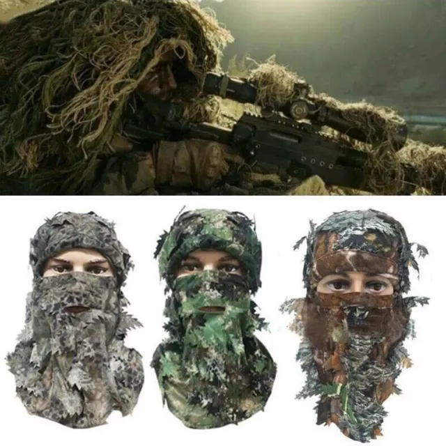 3D Ghillie Mask Face Camo Camouflage Leaf Woods For Paintball Pigeon Shooting