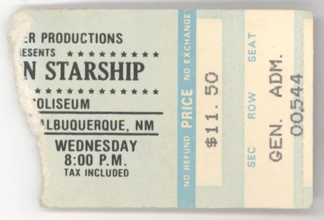 Jefferson Starship 11/24/82 Albuquerque NM Concert Rare Ticket Stub Airplane