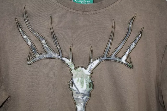 Ridgeline Unisex Adults Brown with Deer Logo Hunting Brown T-Shirt Size M Medium 2